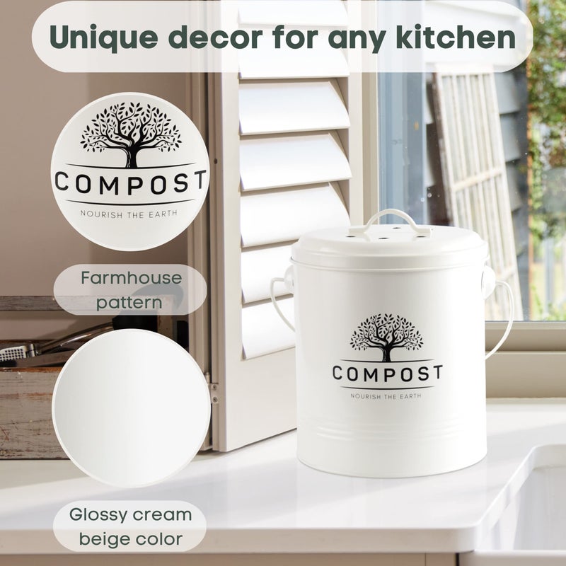 Perfnique Kitchen Compost Bin  1.3 Gallon Countertop Compost Bin with Lid  Indoor Compost Bucket Includes Inner Bucket Liner and Carbon Filter  Small Compost Bin with Trash Bags - Image 4